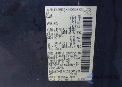 2015 Nissan Murano Platinum z USA, uszkodzony, nr VIN 5N1AZ2MG1FN220090